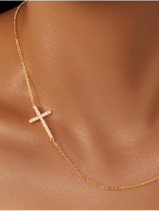 Jewelry - Cross Necklace for Women Teen Girls, Dainty 14K Gold Silver Plated Cross Choker